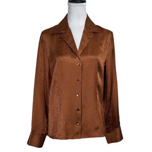 NWT Talbots Vintage 100% Silk Blouse Bronze Copper Top Sz 12 Career Crocodile
